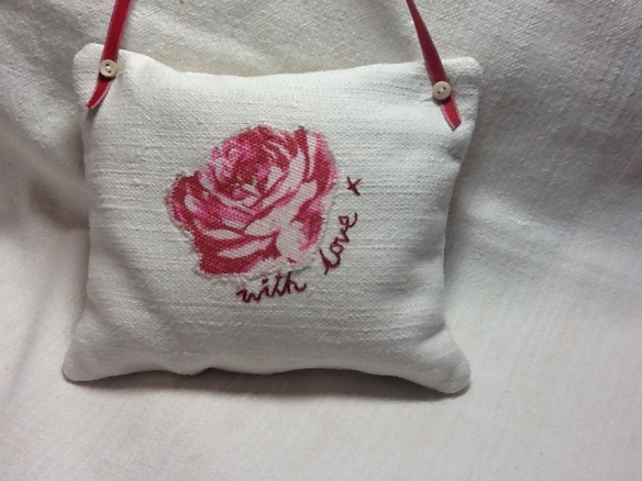 Red rose appliqué and embroidered with love